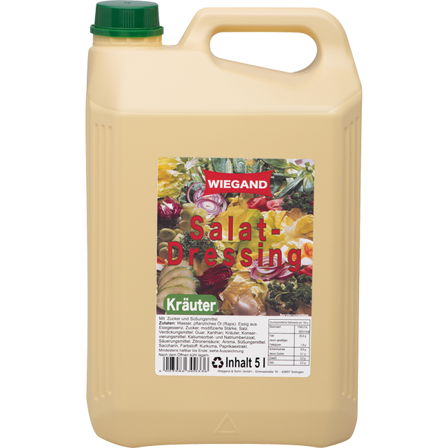 Wiegand & Sohn Salatdressing Kräuter im 5 L Kanister erhältlich.